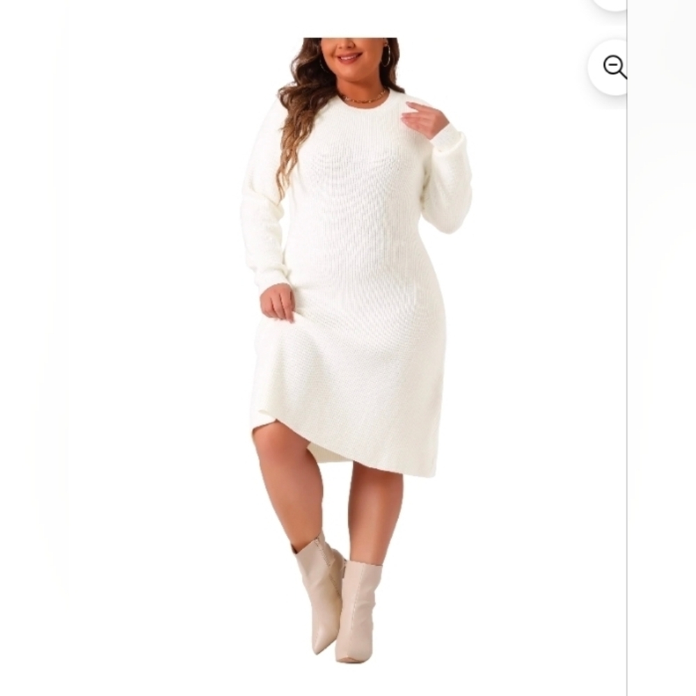 Agnes Orinda Plus Size Sweater Fall Crew Neck Long Sleeve Dress White
